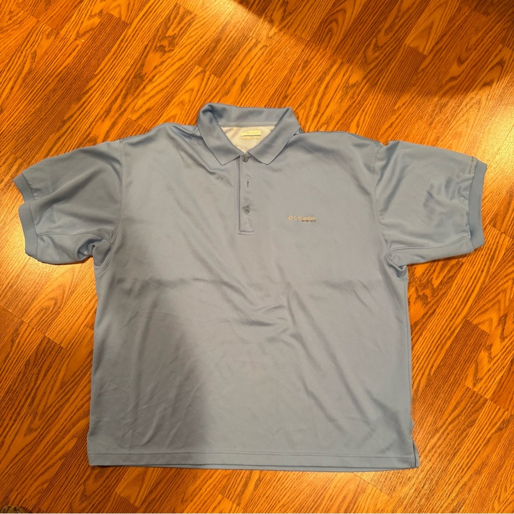 Columbia Blue Polo Shirt Relaxed Fit Moisture-Wicking